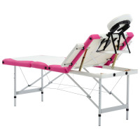 Produktbild för Hopfällbar massagebänk 4 sektioner aluminium vit och rosa