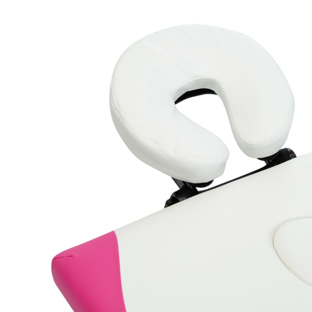 Produktbild för Hopfällbar massagebänk 4 sektioner aluminium vit och rosa