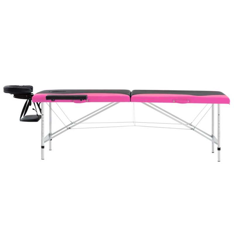 Produktbild för Hopfällbar massagebänk 2 sektioner aluminium svart och rosa