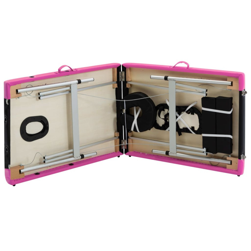 Produktbild för Hopfällbar massagebänk 2 sektioner aluminium svart och rosa