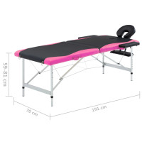Miniatyr av produktbild för Hopfällbar massagebänk 2 sektioner aluminium svart och rosa