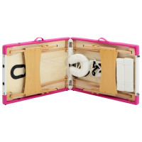 Miniatyr av produktbild för Hopfällbar massagebänk 2 sektioner trä vit och rosa