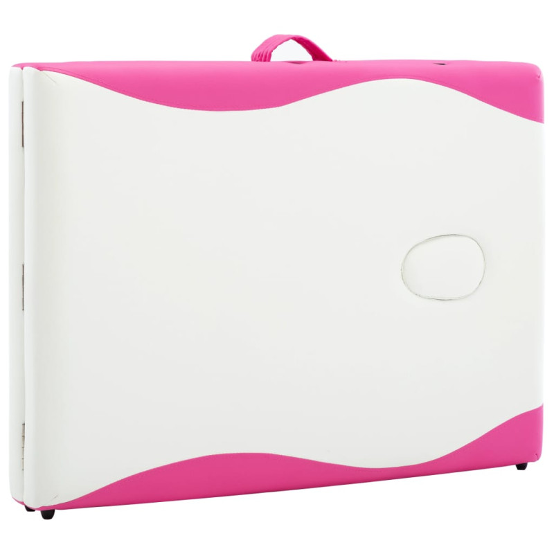 Produktbild för Hopfällbar massagebänk 2 sektioner trä vit och rosa