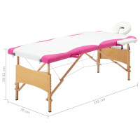 Miniatyr av produktbild för Hopfällbar massagebänk 2 sektioner trä vit och rosa