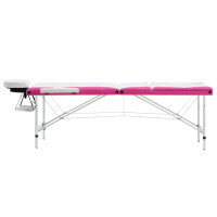 Miniatyr av produktbild för Hopfällbar massagebänk 3 sektioner aluminium vit och rosa