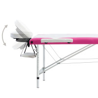 Miniatyr av produktbild för Hopfällbar massagebänk 3 sektioner aluminium vit och rosa