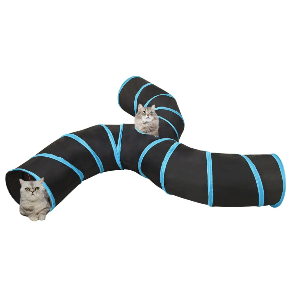 Produktbild för 3-vägs kattunnel svart och blå 25 cm polyester