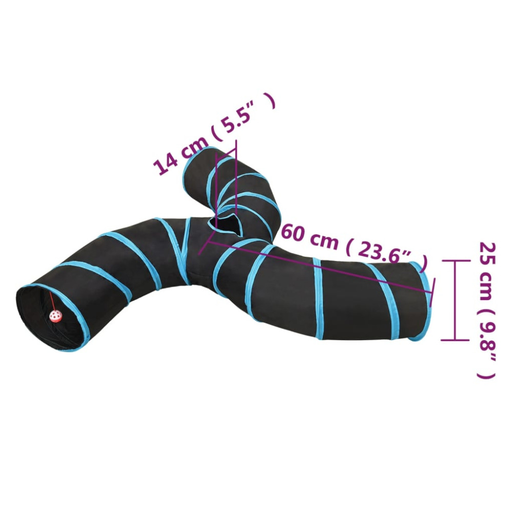 Produktbild för 3-vägs kattunnel svart och blå 25 cm polyester