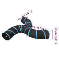 Produktbild för 3-vägs kattunnel svart och blå 25 cm polyester