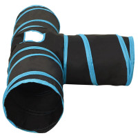 Miniatyr av produktbild för 3-vägs kattunnel svart och blå 90 cm polyester
