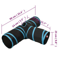 Miniatyr av produktbild för 3-vägs kattunnel svart och blå 90 cm polyester