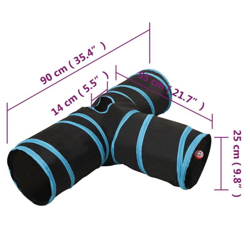 Produktbild för 3-vägs kattunnel svart och blå 90 cm polyester