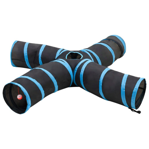 vidaXL 4-vägs kattunnel svart och blå 25 cm polyester