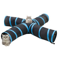 Produktbild för 4-vägs kattunnel svart och blå 25 cm polyester