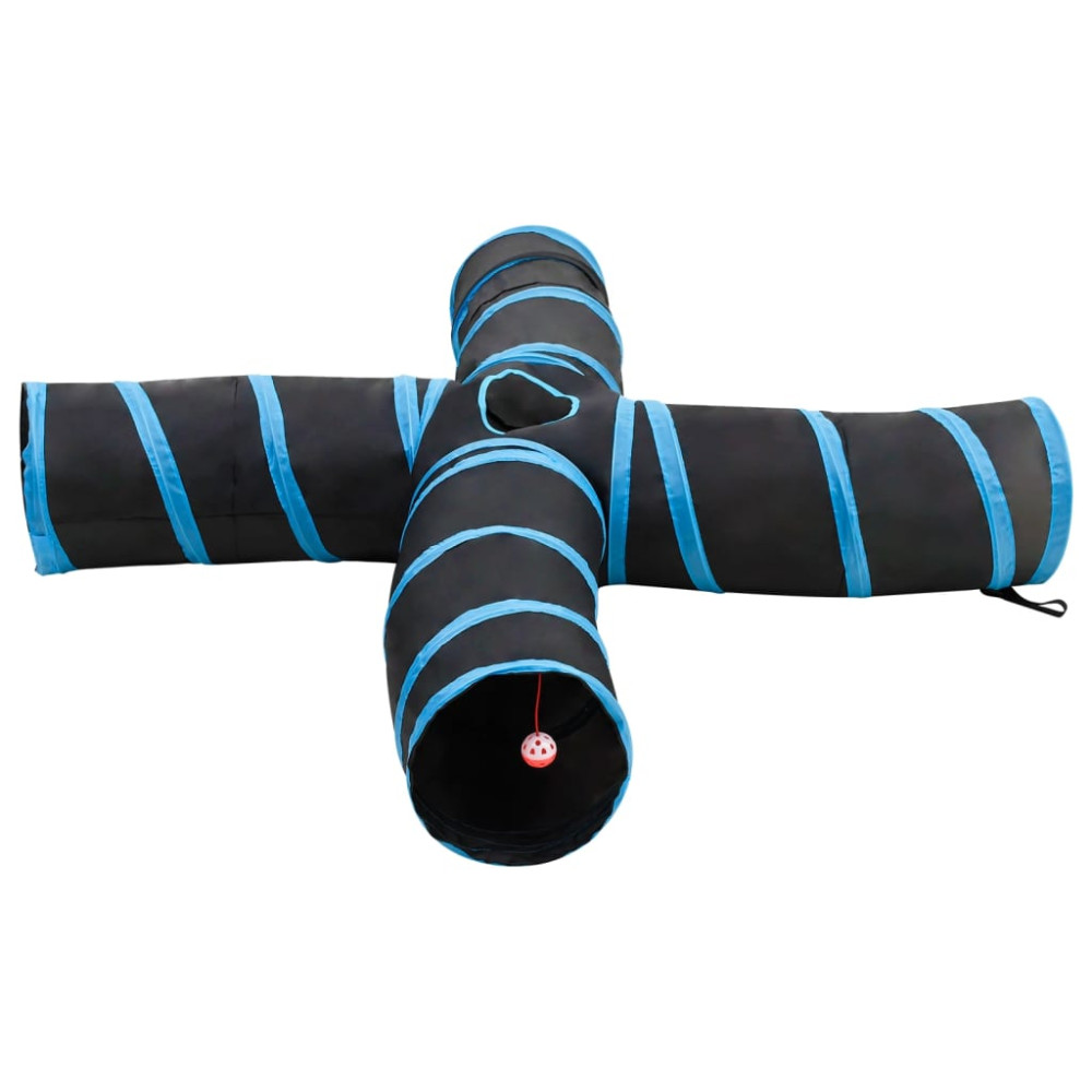 Produktbild för 4-vägs kattunnel svart och blå 25 cm polyester
