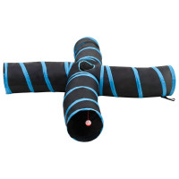 Produktbild för 4-vägs kattunnel svart och blå 25 cm polyester