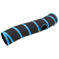 Miniatyr av produktbild för S-formad kattunnel svart och blå 122 cm polyester