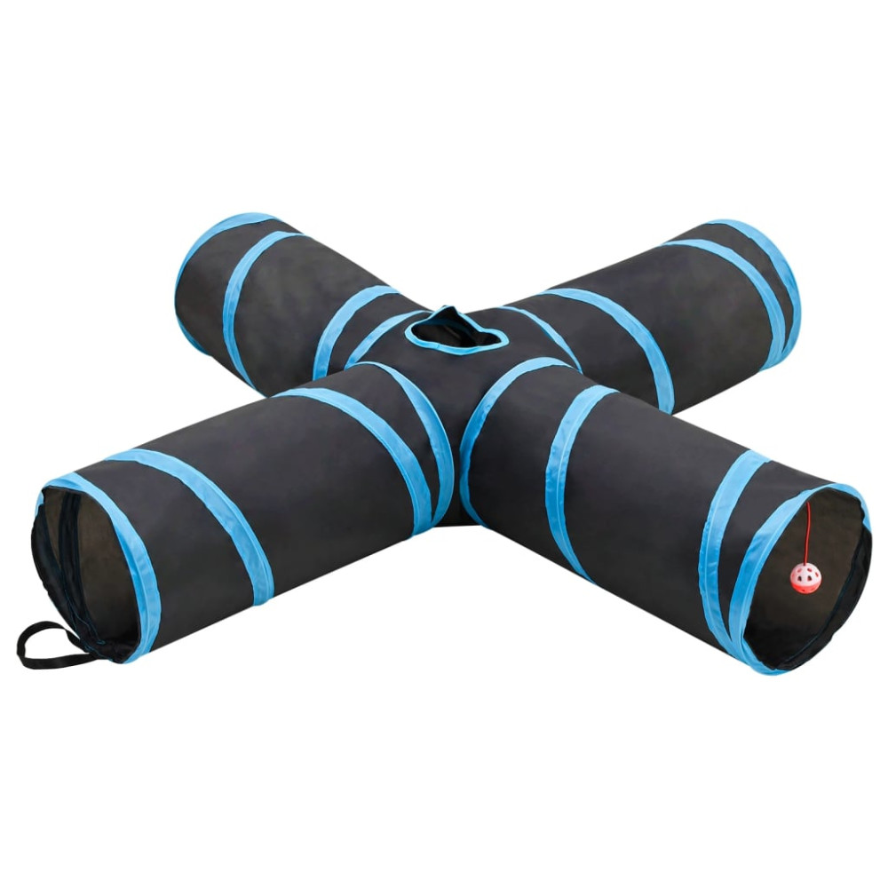 Produktbild för 4-vägs kattunnel svart och blå 132 cm polyester