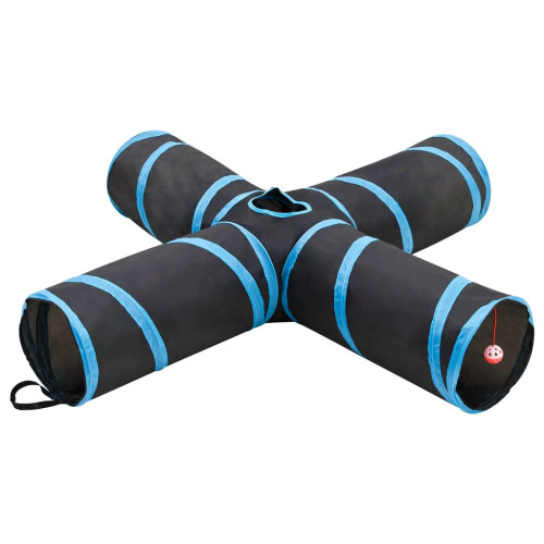 vidaXL 4-vägs kattunnel svart och blå 132 cm polyester