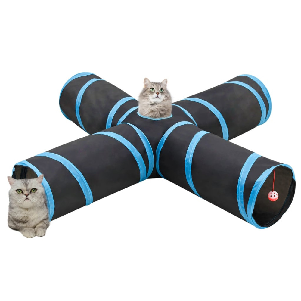 Produktbild för 4-vägs kattunnel svart och blå 132 cm polyester