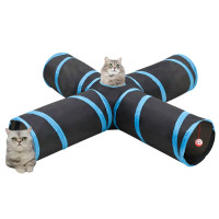 Produktbild för 4-vägs kattunnel svart och blå 132 cm polyester