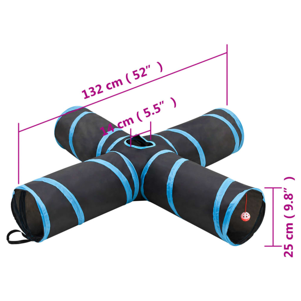 Produktbild för 4-vägs kattunnel svart och blå 132 cm polyester