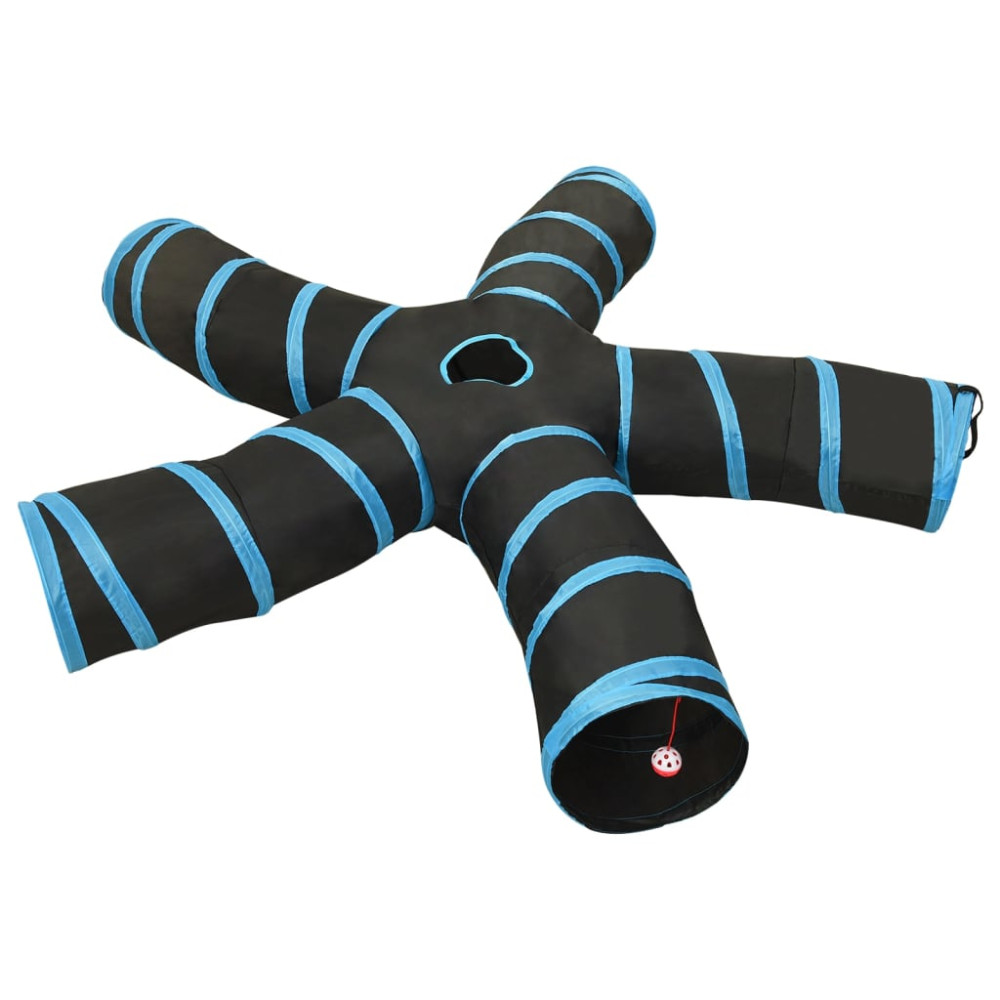 Produktbild för 5-vägs kattunnel svart och blå 25 cm polyester