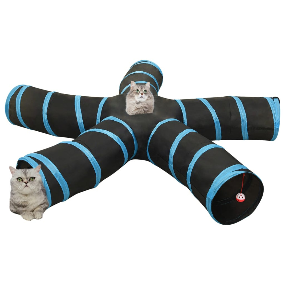 Produktbild för 5-vägs kattunnel svart och blå 25 cm polyester