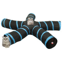Produktbild för 5-vägs kattunnel svart och blå 25 cm polyester