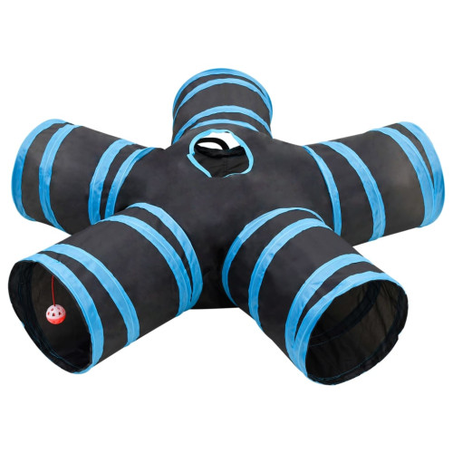 vidaXL 5-vägs kattunnel svart och blå 25 cm polyester