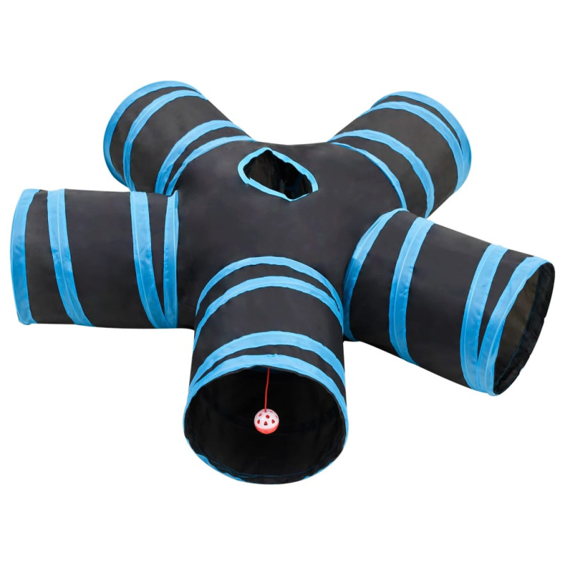 Produktbild för 5-vägs kattunnel svart och blå 25 cm polyester