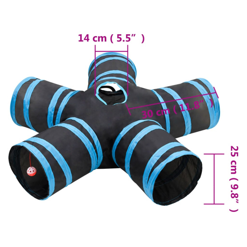 Produktbild för 5-vägs kattunnel svart och blå 25 cm polyester