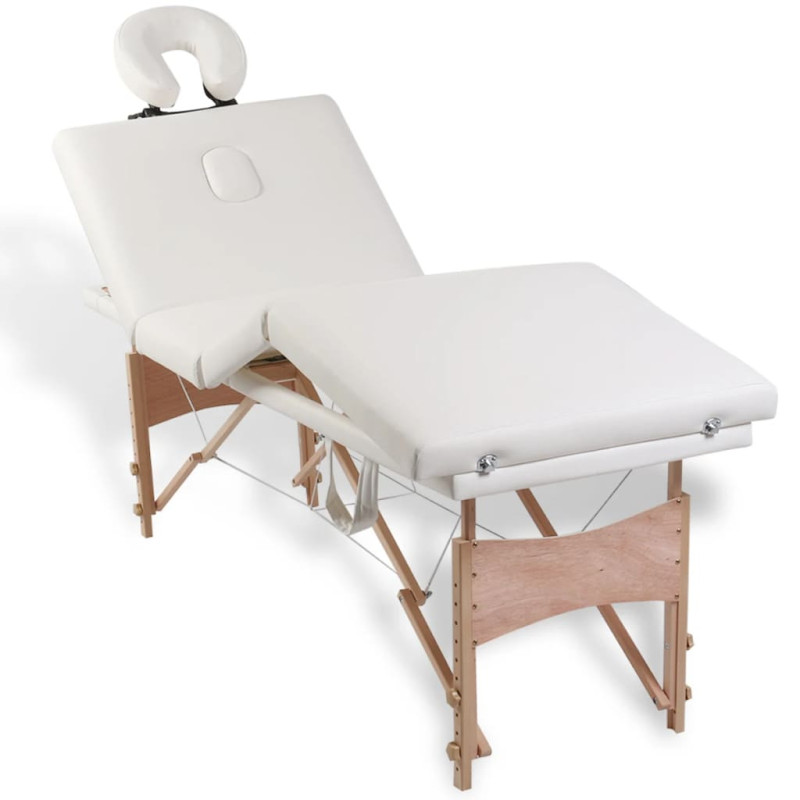 Produktbild för Hopfällbar massagebänk med 4 sektioner träram gräddvit