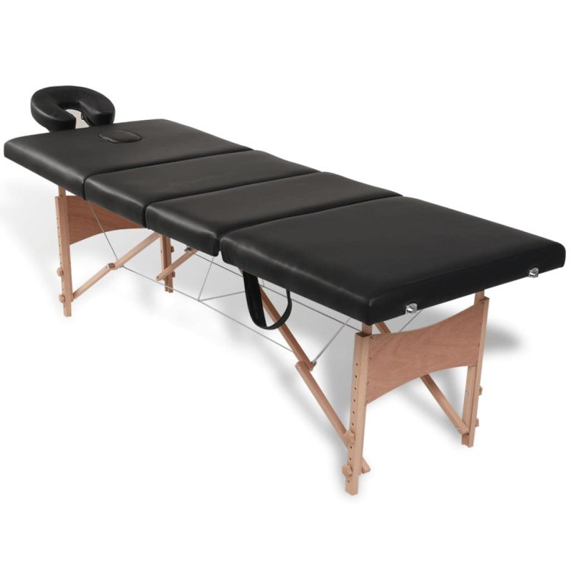 Produktbild för Hopfällbar massagebänk med 4 sektioner träram svart