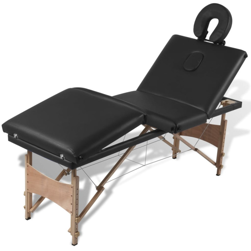 Produktbild för Hopfällbar massagebänk med 4 sektioner träram svart