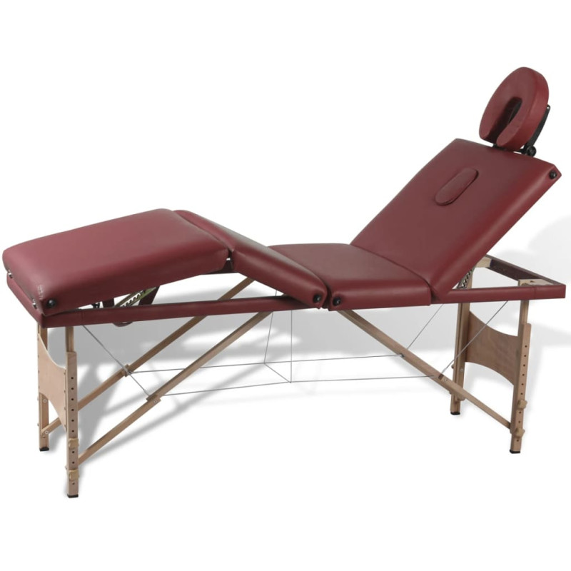 Produktbild för Röd hopfällbar 4-sektions massagebänk med träram