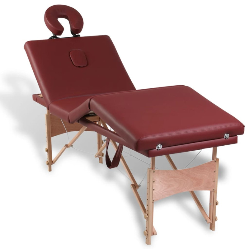 Produktbild för Röd hopfällbar 4-sektions massagebänk med träram
