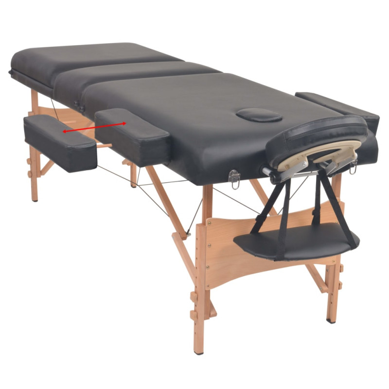 Produktbild för Hopfällbar massagebänk 3 sektioner och pall 10 cm tjock svart