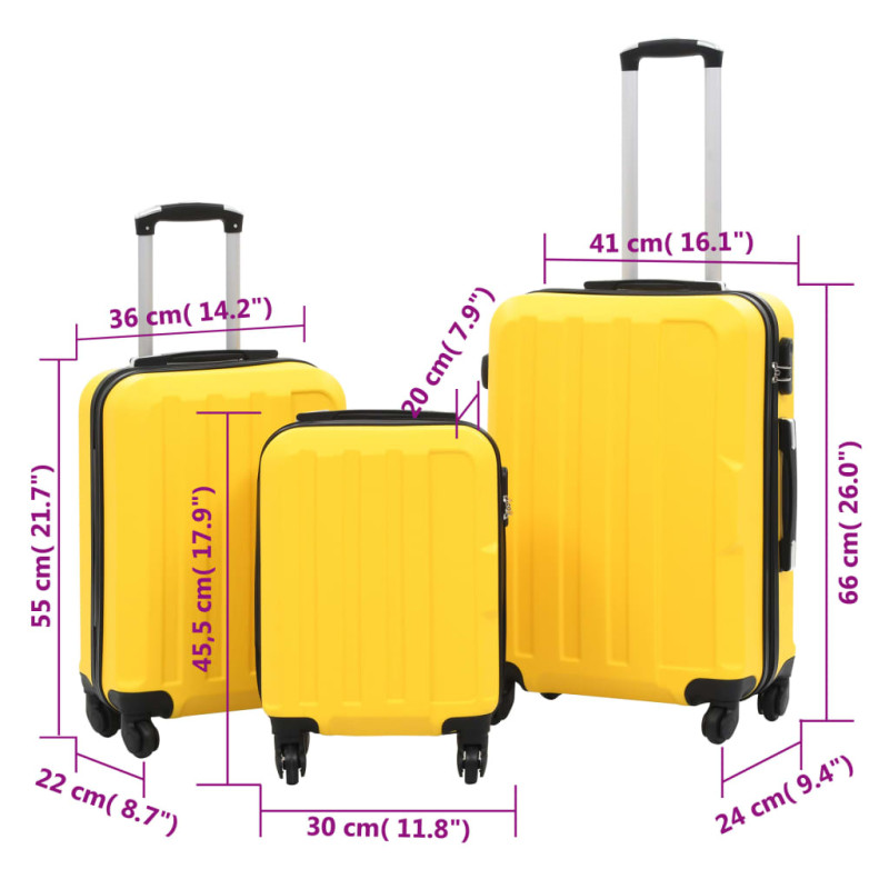 Produktbild för Hårda resväskor 3 st gul ABS