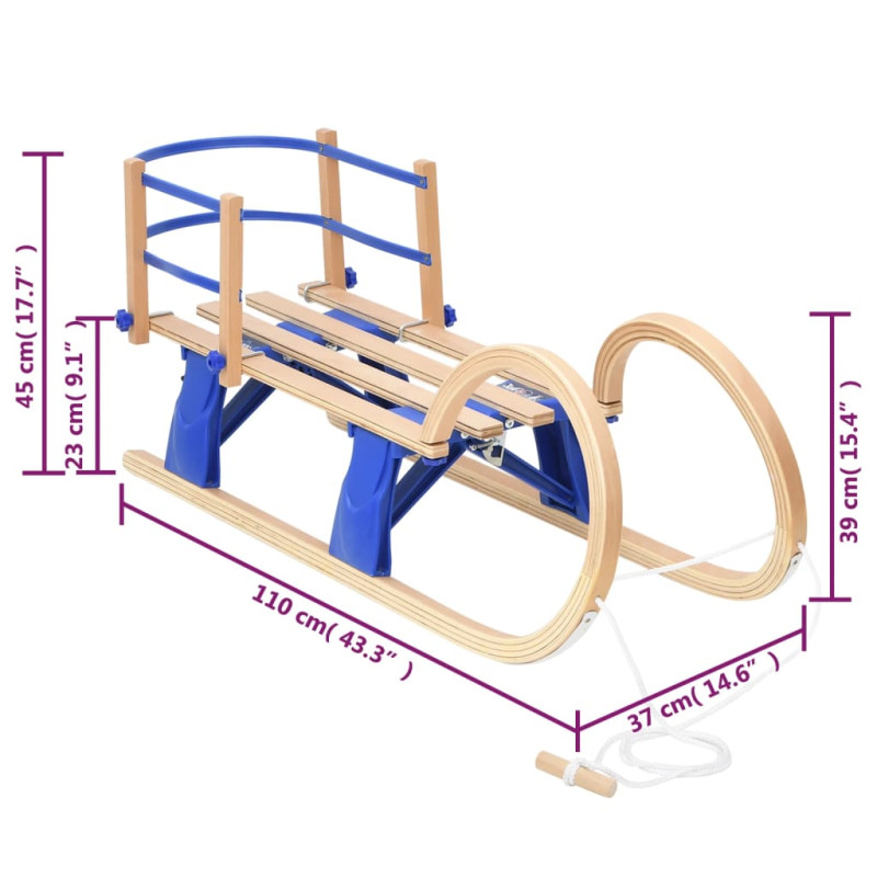Produktbild för Hopfällbar kälke med ryggstöd 110 cm plywood