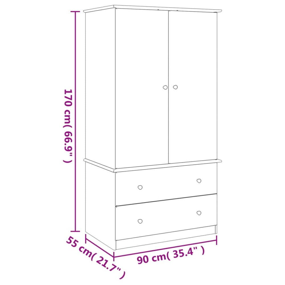 Produktbild för Klädskåp ALTA 90x55x170 cm massiv furu