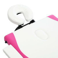 Produktbild för Hopfällbar massagebänk 3 sektioner trä vit och rosa