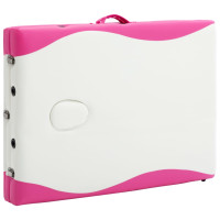 Produktbild för Hopfällbar massagebänk 3 sektioner trä vit och rosa