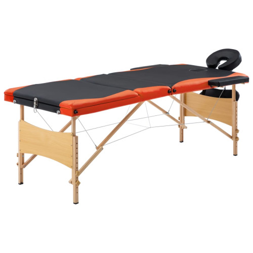 vidaXL Hopfällbar massagebänk 3 sektioner trä svart och orange