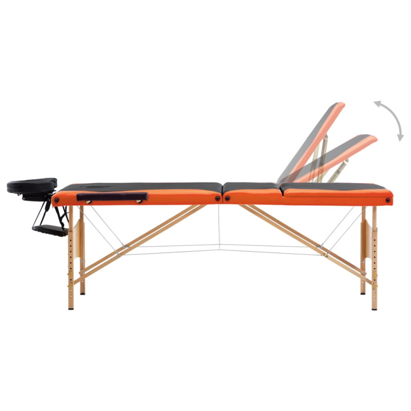 Produktbild för Hopfällbar massagebänk 3 sektioner trä svart och orange