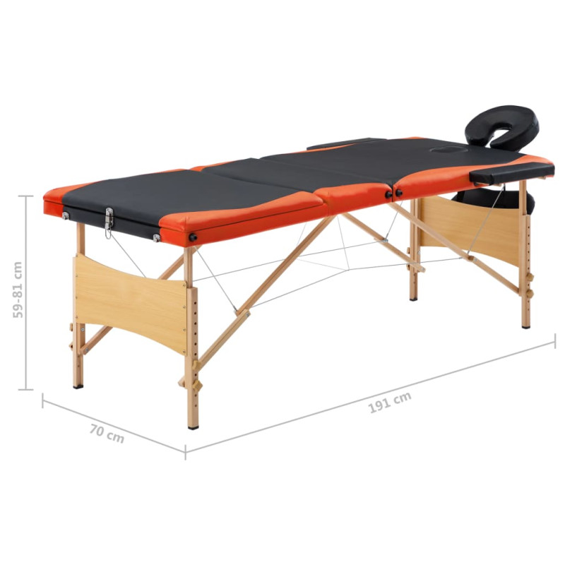 Produktbild för Hopfällbar massagebänk 3 sektioner trä svart och orange