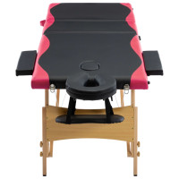 Miniatyr av produktbild för Hopfällbar massagebänk 3 sektioner trä svart och rosa