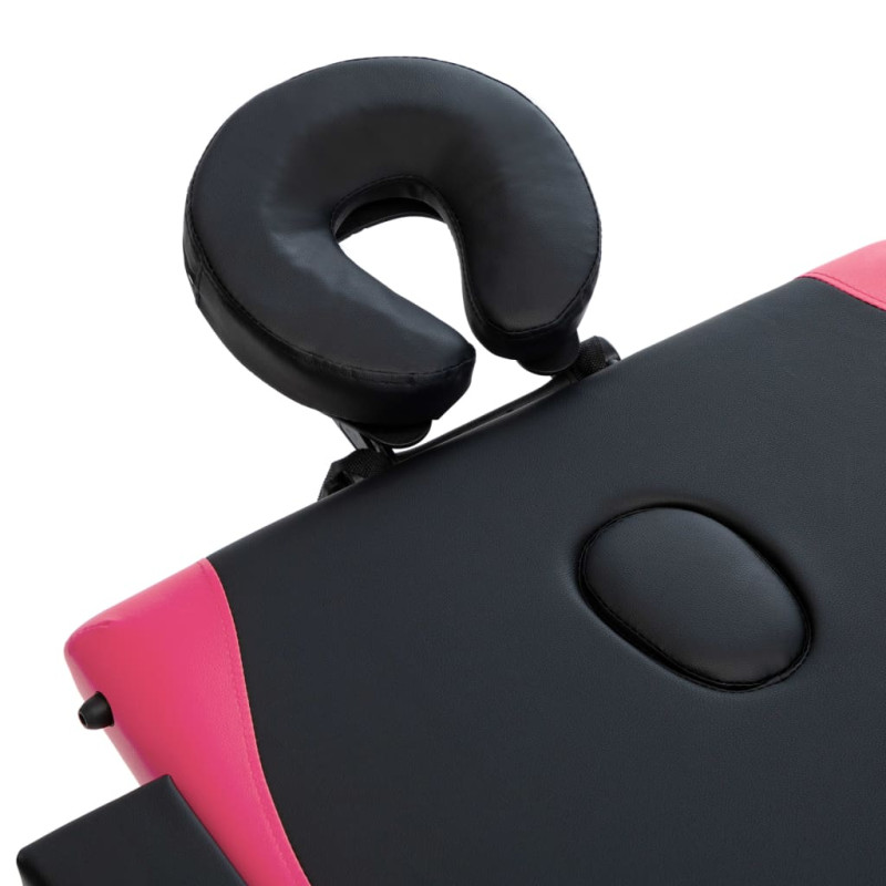 Produktbild för Hopfällbar massagebänk 3 sektioner trä svart och rosa