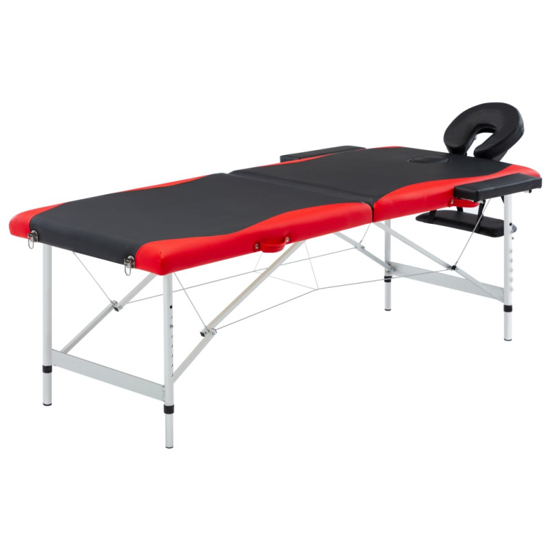 Produktbild för Hopfällbar massagebänk 2 sektioner aluminium svart och röd