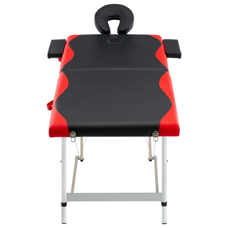 Produktbild för Hopfällbar massagebänk 2 sektioner aluminium svart och röd